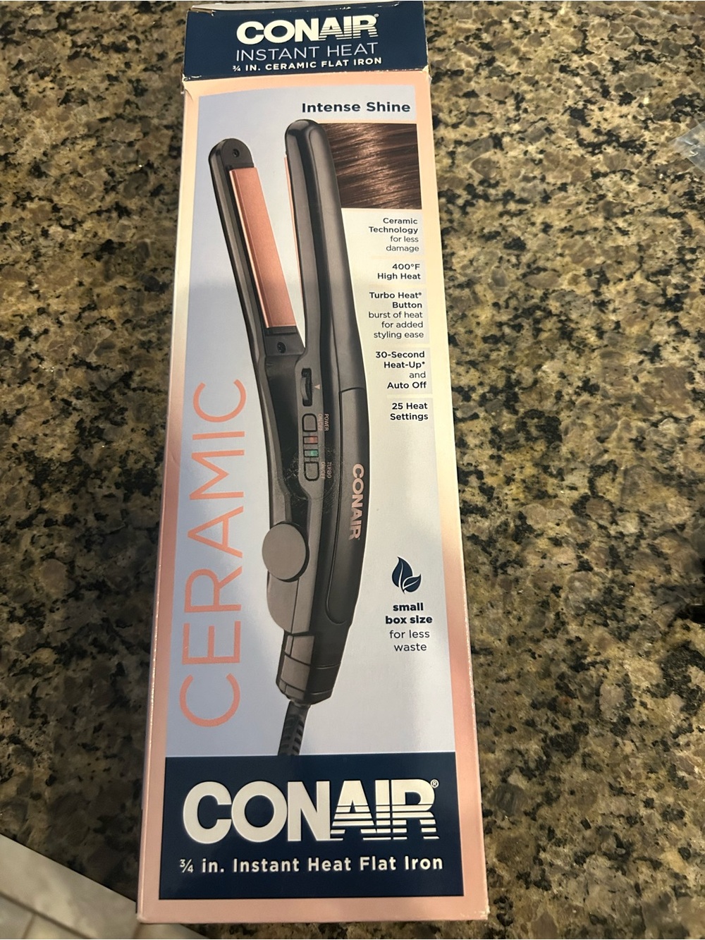 Conair Ceramic 3/4 in. Instant Heat Flat Iron in Black with Rose Gold Plates